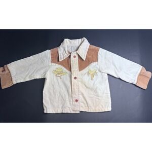 Vintage 1950s Western Cowboy Toddler Shirt Corduroy Yoke Hat Saddle Print 12–18M